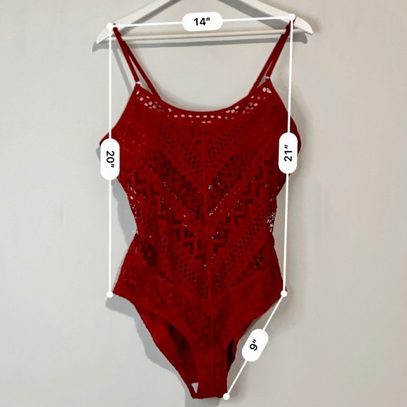 Women’s Crochet Overlay One Piece Swimsuit Red NWOT - Picture 6 of 6